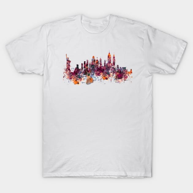 New York skyline watercolor T-Shirt by Marian Voicu